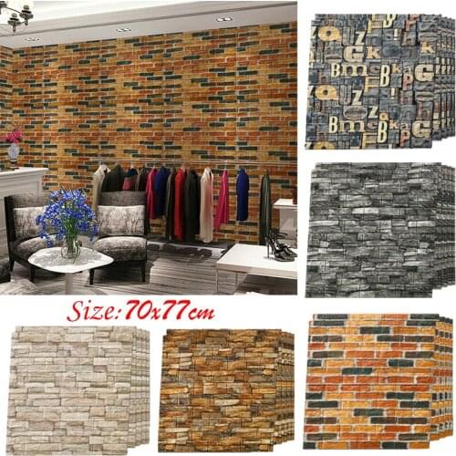 Retro 3D Foam Brick Wall Sticker Bar Restaurant Living Room Home Wall DIY Self-Adhesive Waterproof Wallpaper Sticker 70X77CM