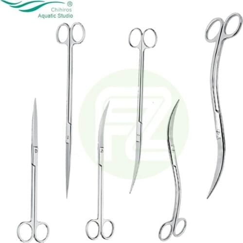 Chihiros Aquarium Plant Stainless Steel Straight Scissors, ADA Quality Spring Scissors Cruved Scissors Wave Shape Scissors