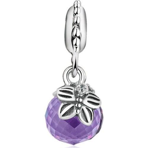 Silver Plated Violet Elements Crystal Cut Ball Charm Beads for Jewelry Making Fit Pandora Charm Bracelets