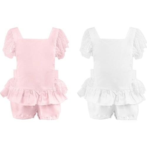 0-12 Months Baby Girls Sweet Lace Fly Sleeve Romper Fashion Solid Color Cross Straps Backless Jumpsuits Sweet Soft Pink White