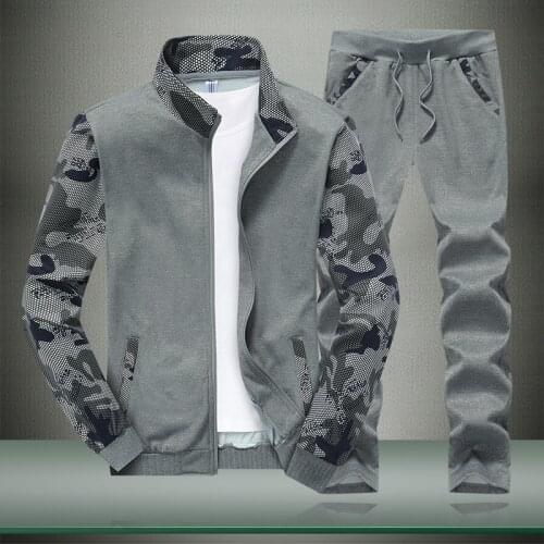 Mens Sport Suit Set Tracksuit Men 2 Piece Sweatshirt + Sweatpants Set Camouflage Patchwork Casual Tracksuit Sports 2 Piece Set