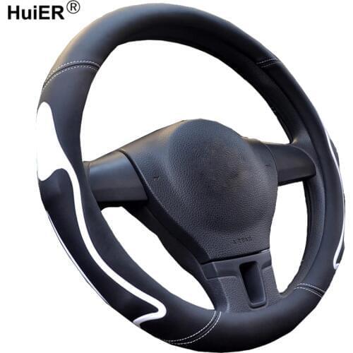 HuiER Car Steering Wheel Cover Artificial Leather Healthy Rubber Inner Ring Non-slip Car Styling Automobile Car Protector