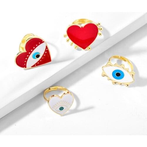 2020 New Adjustable Gold Red Heart Evil Eye Fashion Rings for women female popular cute evil eye love heart gold ring jewelry