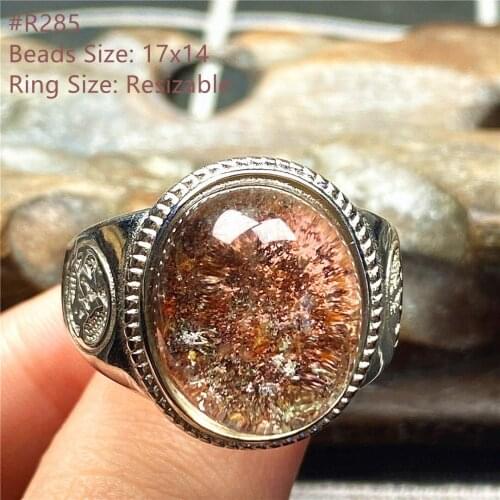 Natural Phantom Quartz Crystal Ring Jewelry For Man Love Luck Wealth Healing Gift 17x14mm Beads Stone Gemstone Adjustable Ring