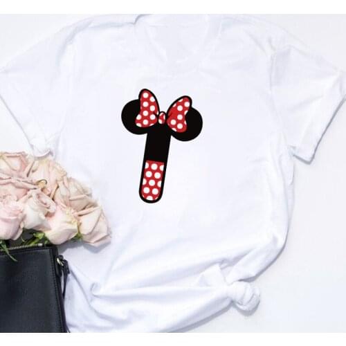 Fashion Women Tshirts Alphabet Abc Letter Print Harajuku Tshirts Mickey Minnie Mouse Cartoon T-shirts Tee Shirts Women Clothes