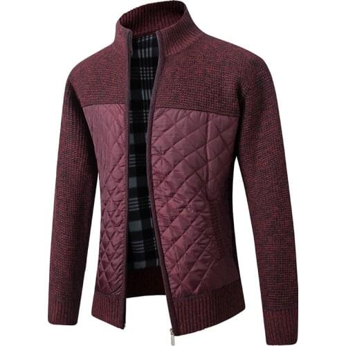 2021 New Winter Sweater Men Solid Patchwork Thick Fleece Cardigan Men Casual Stand Color Sweater Men Coats