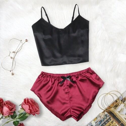 2020 S-2XL New Womens Black Sling Sleep Tops Underwear Sexy See-Through Pajamas Thin Satin Seductive Pajamas Summer Intimates