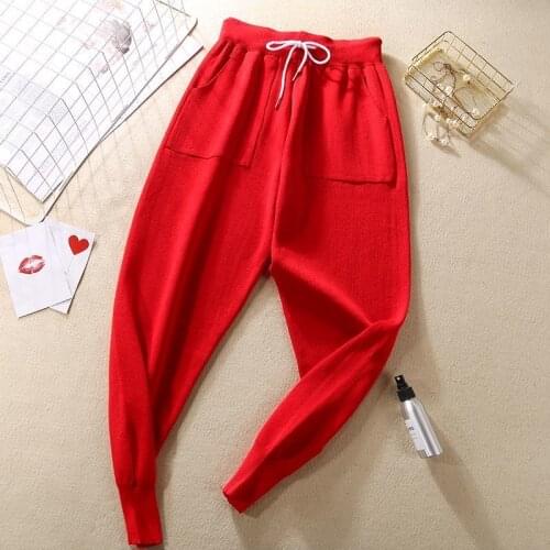 2021 Autumn Winter Women New High Waist Loose Pants Female Knitting Casual Trousers Ladies Solid Color Sports Harem Pants M711