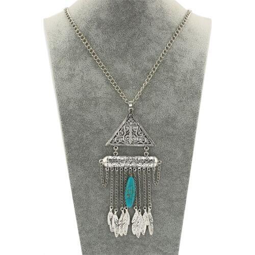 New Bohemian Ethnic Coins Necklace Leaves Triangle Pendant Long Necklace for Women Retro Totem Carved Necklace