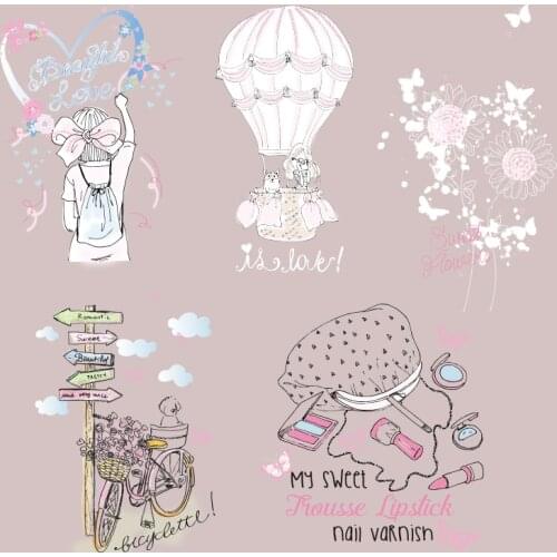 Simple,,Fresh And Beautiful Girl，Flowers, Butterflies, Bicycle Patterns On Transfer For Clothing WashableDIY Appliques