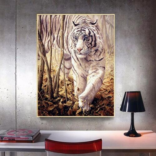 Diy 5d Diamond Painting White Tiger Diamond Embroidery Full Drill Round Rhinestones Wild Animal Cross Stitch Mosaic Decor TY137