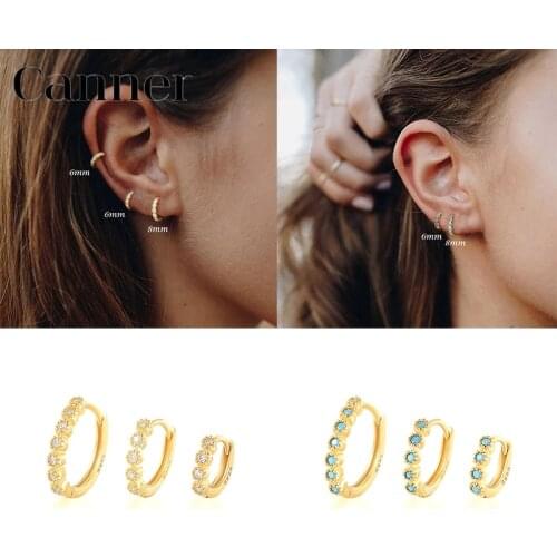 Canner 6/8/10mm Huggie Earrings For Women 925 Sterling Silver Earrings Turquoise CZ Hoop Earrings Kolczyki pendientes mujer W5