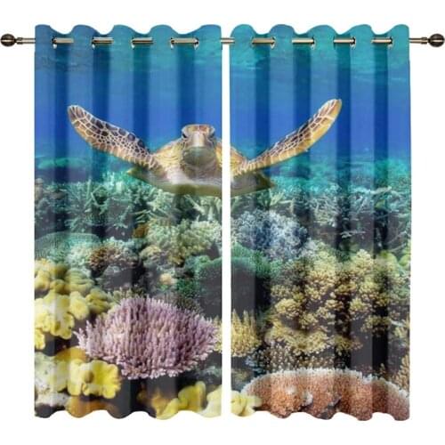 3D Sea Turtle Pattern Living Room Curtains Fashion Customized Window Curtains Luxury Blackout Curtain For Kids Bedroom Dropship