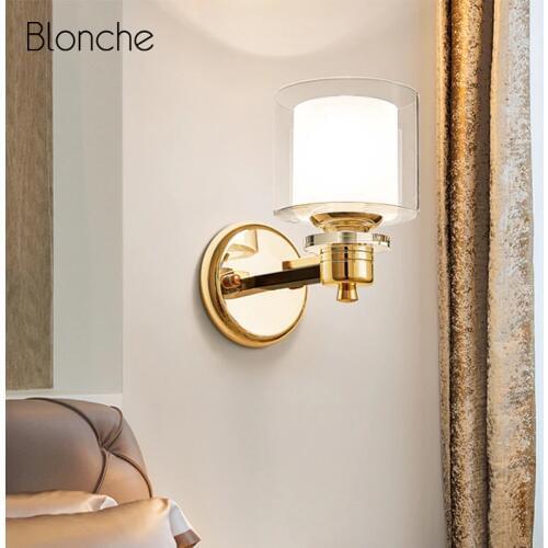Nordic Gold Wall Lamp Glass Sconce Wall Light Fixture for Home Modern Bedside Lamp Headboard Bedroom Bathroom Indoor Lighting