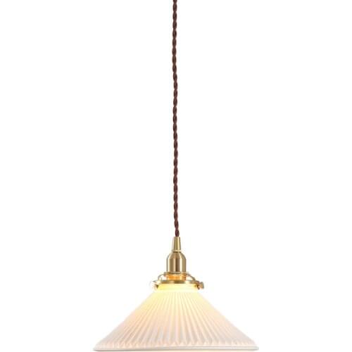 Modern Japan Personality Creative Ceramic Pendant Light Brass Luxury Simple Dining Room Living Room Bar Retro Pleated Lampshade
