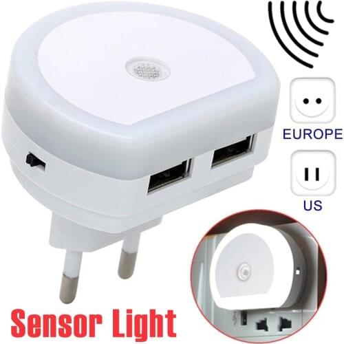 Dual USB LED Night Lights Smart Sensor Wall Lamp US EU Plug In For Home Bedroom Living Room Baby Lighting Emergency Sensor Lamp