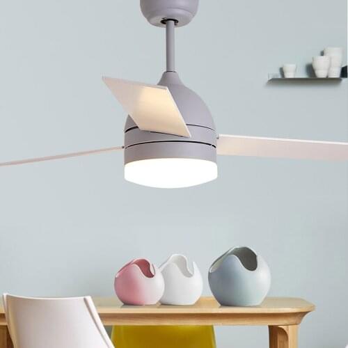 LED light Ceiling fan light modern remote control simple with fan dining room living room household macaron electric fan light