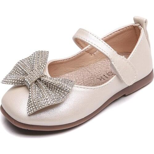 Girls Shoes Children Dress Shoes For Infants Toddlers Girl Kids Leather Shoes Glitter Bow-knot Rhinestone Princess Sweet Soft