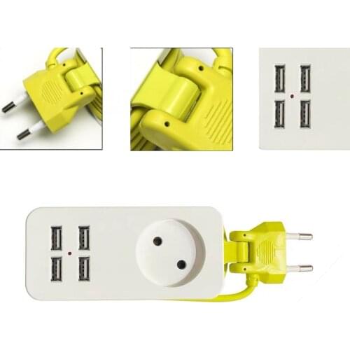 EU Plug Power Strip Wall Multiple Socket Portable 4 USB Port for Mobile Phones 1200W 250V,1.5m Cable for Smartphones Tablets