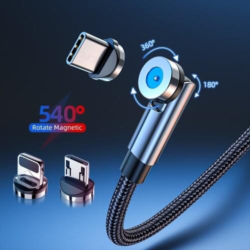 540 Rotate Magnetic Cable Micro USB Type C Phone Cable For iPhone 12 Xiaomi USBC Charger Fast Charging Magnet Charge Wire Cord