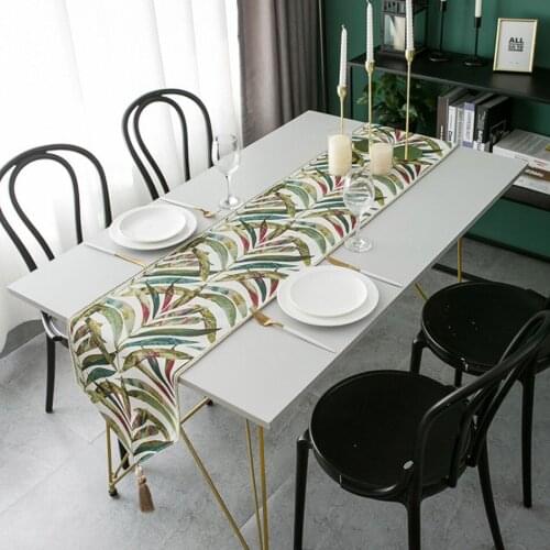 European Style Tassel Type Plant Jacquard Table Decoration Towel Home Coffee Table TV Cabinet Party Wedding Simple Table Runner