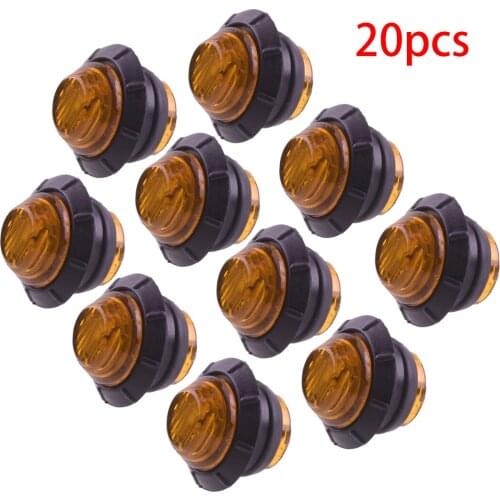 20pcs/Set Amber Yellow 12V 3/4" Round 3 LED Side Bullet Marker Light IP67 Waterproof for Truck Trailer Buse Boat Caravan