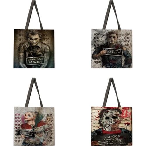 Ladies Shoulder Bag Linen Fabric Bag Horror Movie Peripheral Tote Bag Environmental Shopping Bag Outdoor Foldable Beach Bag Leis