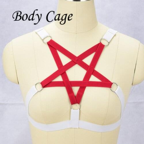 Body Cage Romantic red pentagram Chest low collar Belt Bondage Bra Kawaii Harness Belts Fetish Wear Sexy Lingerie Party Costume