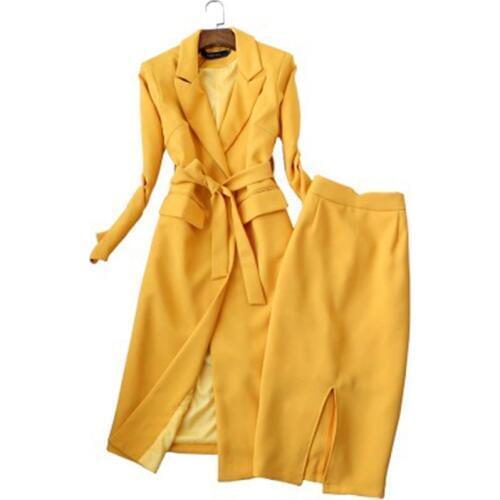 Set female autumn new Korean version of the self-cultivation long-sleeved long suit windbreaker high waist skirt 2 sets spring