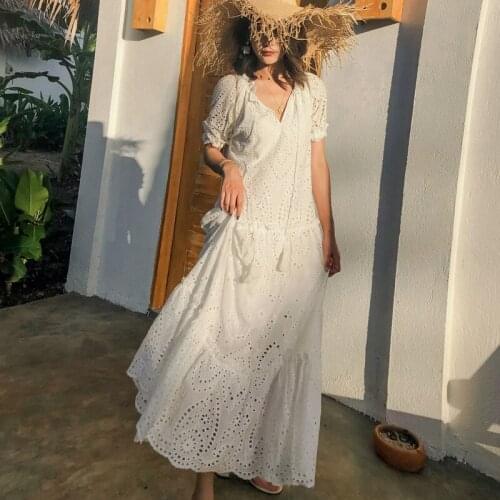 Long Hollow Cut Women Dress Oversize Maxi Dress Cotton Fashion Bohemian Summer Gowns Chic DZA470