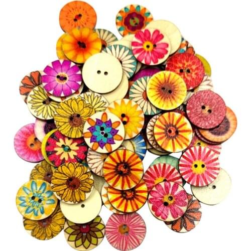 100 Pieces Assorted Mixed Colors Wooden Buttons 2 Holes For DIY Sewing