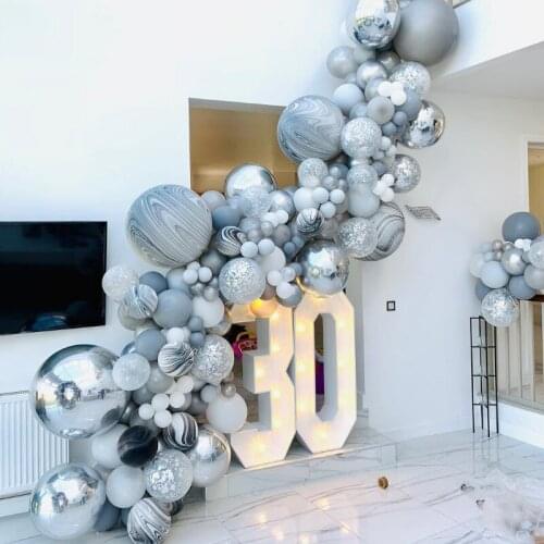 131pcs/Set 22inch New Silver 4D Laser Disco Balloon Garland Kits Birthday Wedding Bar Party Decoration Round Globos Kids Gift