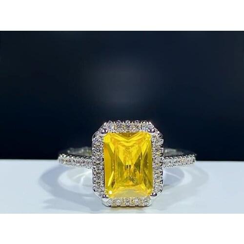 2021 Charm 6*8MM Emerald Rectangle Cut Citrine Pink Gemstone Adjustable Rings For Women Holiday Birthday Fine Jewelry Gifts