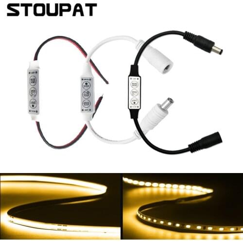 3 Keys 5V 24V Single Color LED Strip Light Button Controller Adjust Brightness Dimmer for 3528 5050 COB Tape Lights with DC Plug