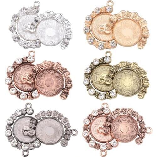 3pcs/lot diamond both sides can be rotated 20mm Necklace Pendant Setting Cabochon Cameo Base Tray Bezel Blank Jewelry Making