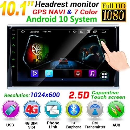 4G+WIFI Car Pillow Headrest Monitor,10.1inch Android 10 Back Seat Multimedia MP5 Player GPS Navigation Phonelink Speaker