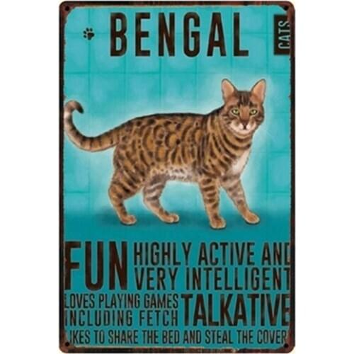 Bengal Cat Metal Sign Tin Poster Home Decor Bar Wall Art Painting 20*30 CM Size