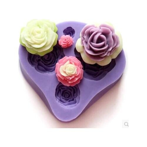 Free shipping 4hole rose Flower fondant silicon chocolate cake decoration silicone mold sugar craft tools baking tools