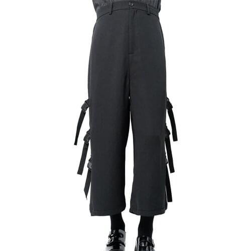 Casual Mens pants wide leg trousers skirt pants school bag buckle multi-button original