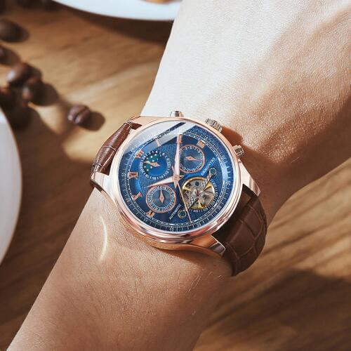 2019New Mens Watches Top Luxury Brand Automatic Mechanical Watch Men Leather Business Waterproof Sport Watches Relogio Masculino