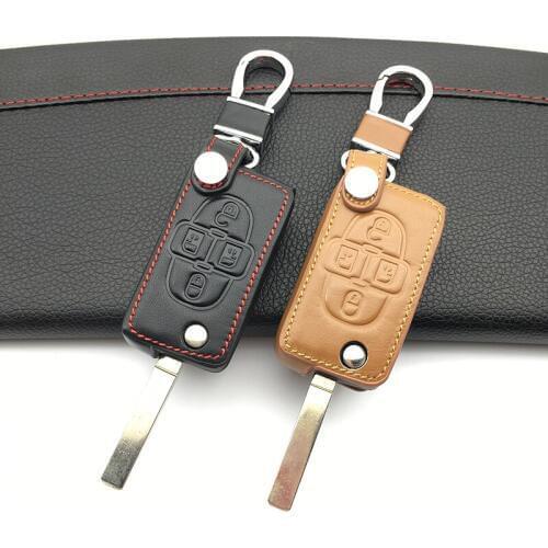 2018 Hot Sale Key fob 100% genuine leather case cover skin shell cover For Peugeot 1007 807 4 Buttons Fold Key Protective shell