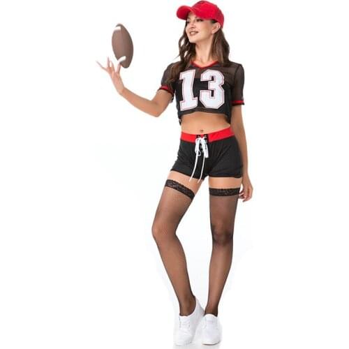 Black Woman Halloween Games Rugby Football Girl Baby Cheerleaders Costumes Female Cheering Squad Uniform Cosplay Role Play Dress