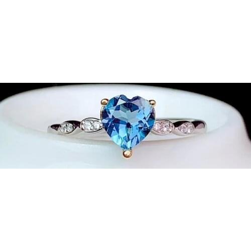 CoLife Jewelry Simple Heart Ring with Gemstone 6mm Natural Topaz Ring Fashion 925 Silver Topaz Jewelry Gift for Woman