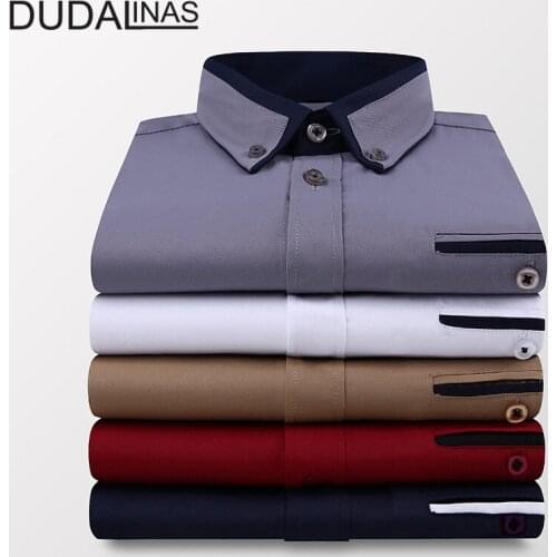 Dudalinas 2020 Men shirt short sleeve Casual male shirt short sleeve male shirt office shirt spring summer style Solid