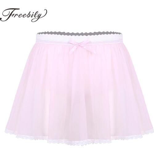 Elastic Lace Waist Sissy Panties Skirted Underwear Sexy Mens Thong G string Transparent Sissy Gay Crossdress Nightwear Underpant