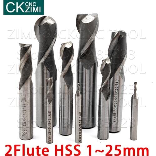 1mm-25mm End Mill 2F Flute HSS End Mill Cutter CNC Router Bit Milling Tools lengthening Bit Ball Nose End Mills maching Endmills