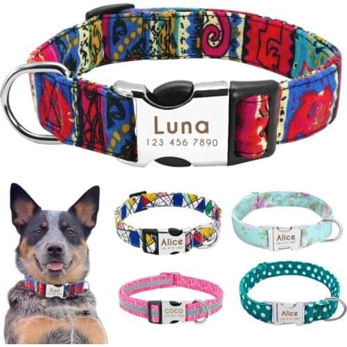 Nylon Dog Collar Personalized Pet Collar Engraved ID Tag Nameplate Reflective for Small Medium Large Dogs Pitbull Pug