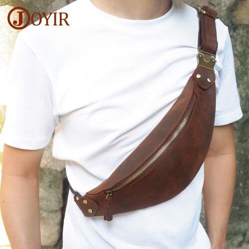 JOYIR Men Waist Bag Genuine Cow Leather Vintage Small Fanny Pack Bum Phone Cigarette Case Pouch Male Travel Chest Bag Male