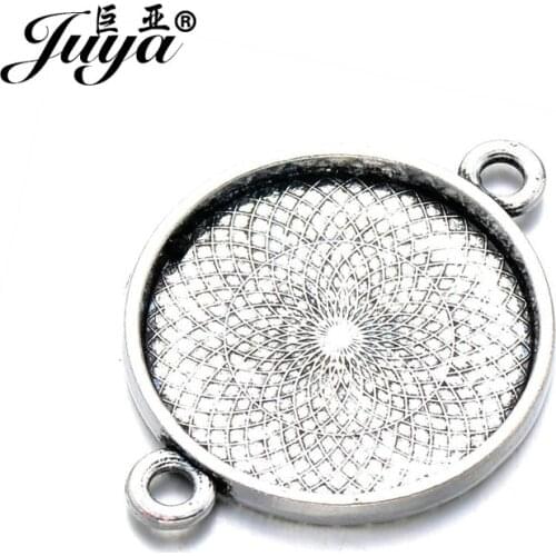 JUYA 10pcs/lot 25mm Round Cameo cabochon Blank Bezel Connector Fit 25mm Size Glass Pendant Bracelet DIY Jewelry Making Findings