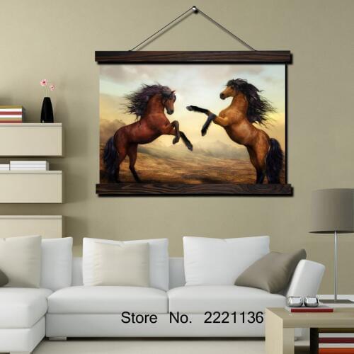 Jumping Horses HD Print Scroll Paintings Wall Art Printed Hanging Framed Canvas Painting Modern Home Decoration